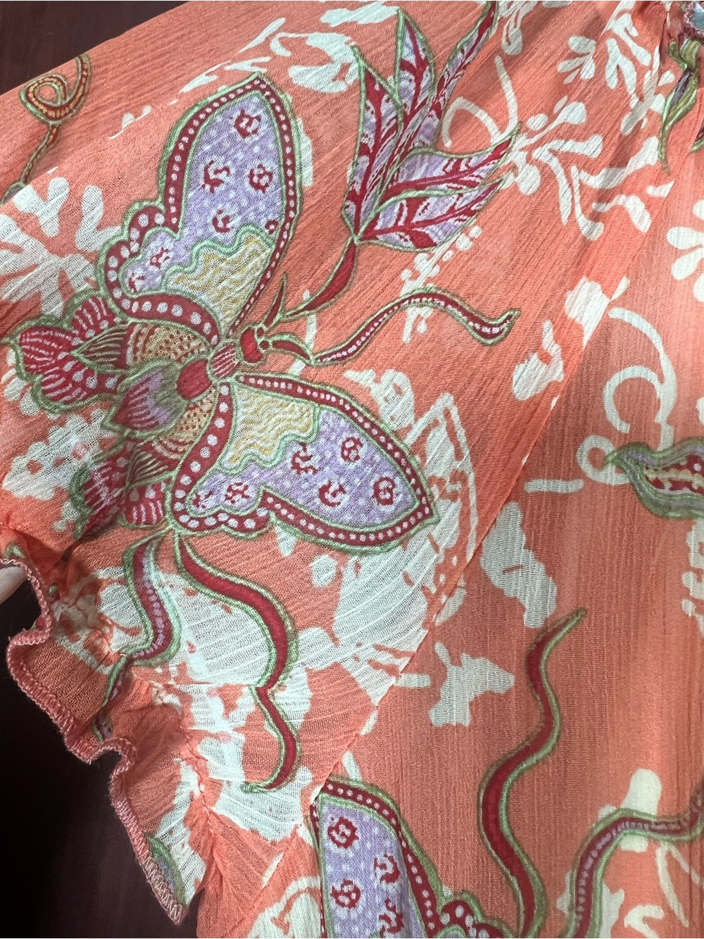 NWT Figueroa & Flower Tiered Coral Maxi Butterfly Botanical Dress L - Picture 11 of 13